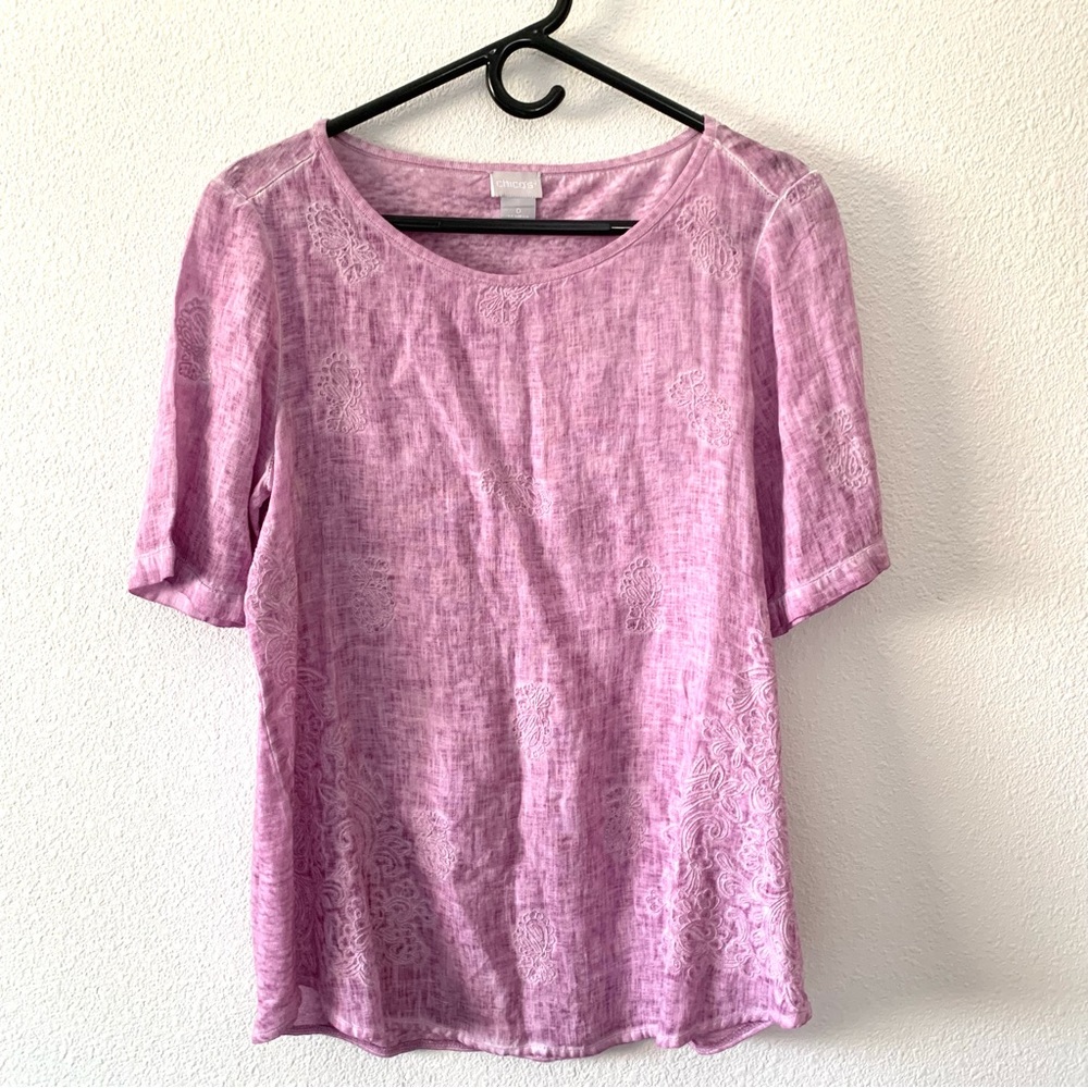 Chicos Embroidered Linen Lilac Top